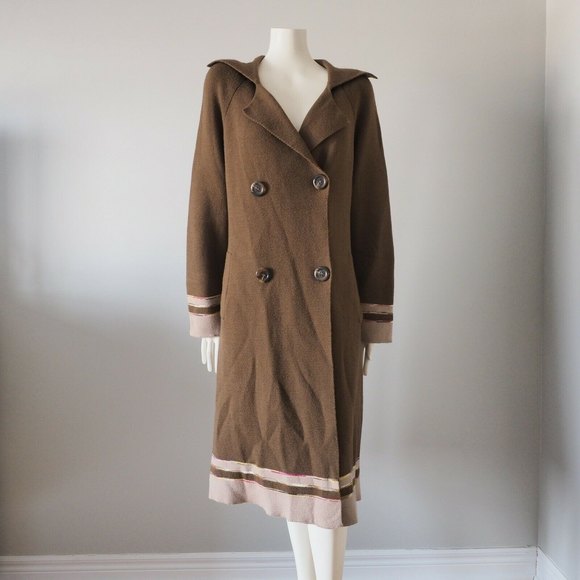 M MISSONI ITALY Long Brown Double Breasted Merino Wool Cardigan Coat Jacket 8 - Picture 5 of 12